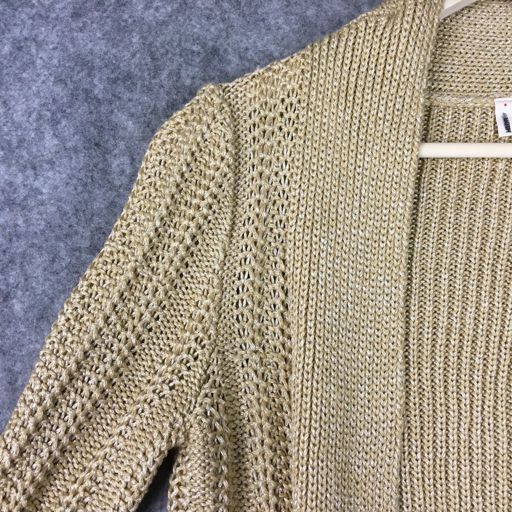 Anthropologie Moth Cardigan XS Sweater Gold Metallic Knit Wrap Around Career - Picture 2 of 14